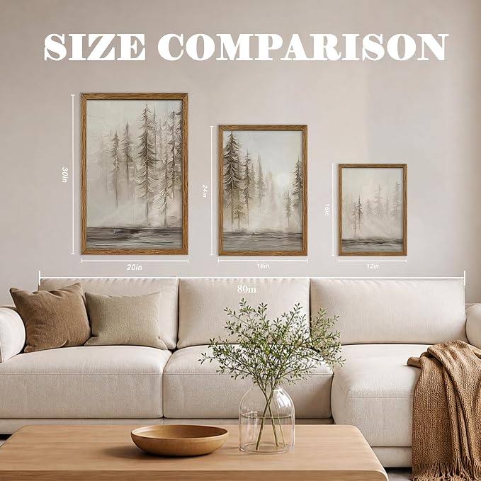 Urmoya 3 Pieces Scandinavian Pine Tree Neutral Forest Wall Art 16x24 in | Wood framed canvas, Forest scene, Nordic modern style, Ready to hang, for living room, hallway, office, or bedroom decor