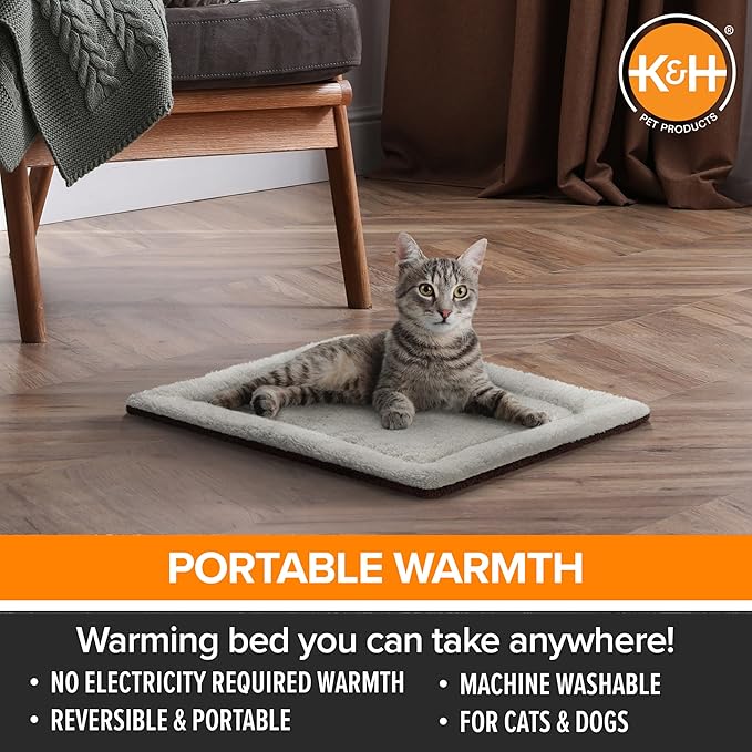 K&H Cat Bed, Self-Warming Pet Pad, Reversible Oatmeal/Chocolate | Self Heating Cat Bed, Pad for Outdoor Kitty Houses, Thermal Mat for Indoor Pet Beds & Furniture, Machine Washable