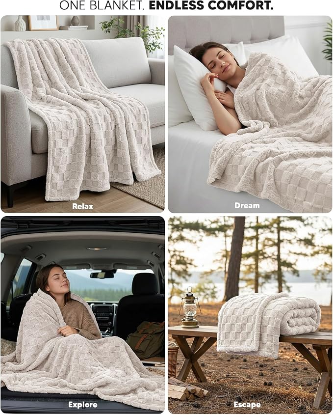 Utopia Bedding Plush Checkered Fleece Blanket Linen Throw (50x60 Inches) | Soft, Cozy, Couch, Bed, Home Decor, Travel Friendly, Throws, Gift for Women and Men