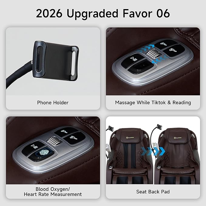 Real Relax 2026 Massage Chair Full Body,Zero Gravity SL-Track Shiatsu Massage Recliner with Upgraded Phone Controller and Holder,APP Control,Child Lock,Pause Button and Led Light,Favor-06,Dark Brown