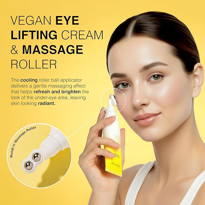 Be-Hope LUXURY Vegan Eye Lifting Roller Cream – Under Eye Brightening & Anti-Puffiness with Camellia Extract, Niacinamide & Adenosine – 30ml / 1.0 fl oz