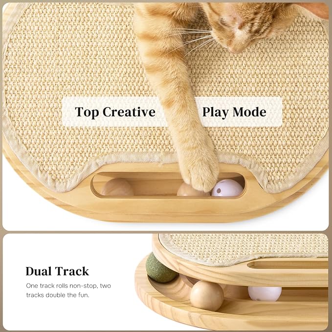 ZOMISIA Cat Scratcher with Ball Track Toy, Sisal Scratch Pad for Indoor Use