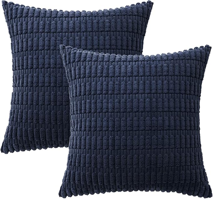 MIULEE Euro Sham Decorative Throw Pillow Covers 26x26 Navy Blue Pack of 2 | Soft Corduroy Boho Striped Pillow Covers Modern Farmhouse Coastal Home Decor For Sofa Living Room Couch Bed