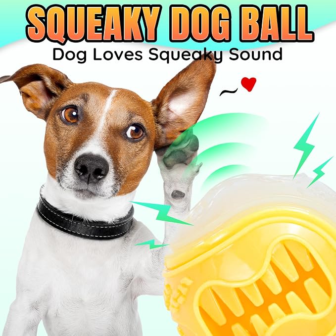LECHONG 6-Pack Dog Treat Balls, 3-in-1 Glow in the Dark Squeaky Treat Dispenser Ball Toys for Dog, Interactive Durable Rubber Teething Fetch Ball for Small Medium Dogs to Keep Them Busy 2.5in