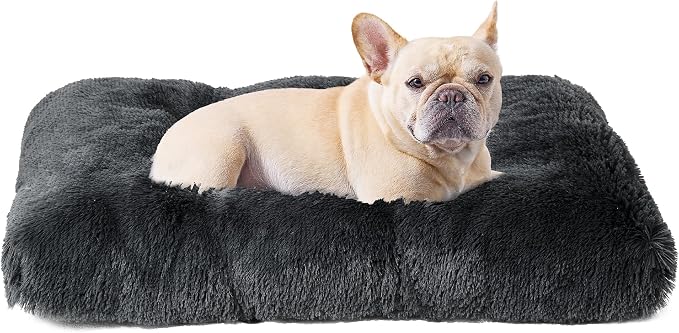 EHEYCIGA Fluffy Dog Crate Bed for Medium Dogs, Plush Crate Pad, Dark Grey | Calming Anti Anxiety Medium Dog Bed, Washable Soft Warm Faux Fur Crate Mat with Non-Slip Bottom