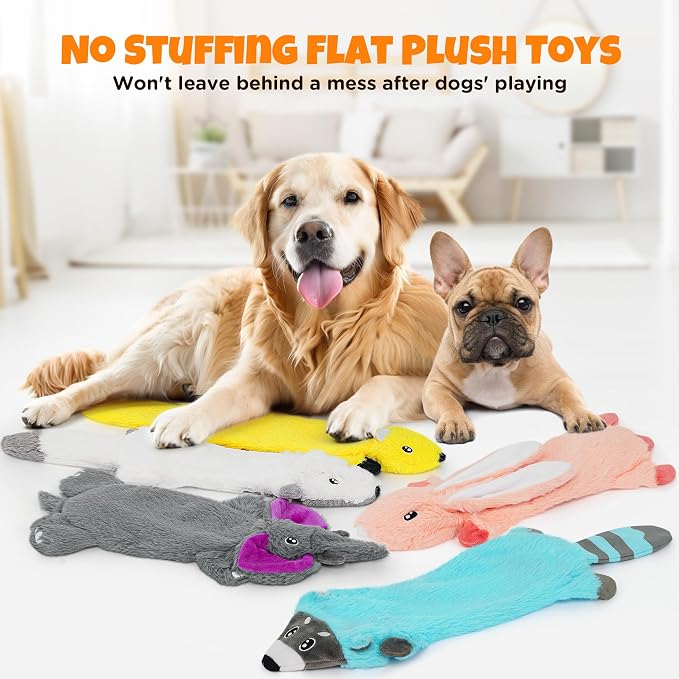 No Stuffing Dog Squeaky Chew Toys Flat Plush for Small Medium Large Breed