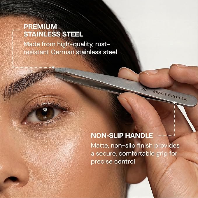 Ultra-Precision Professional Slant Tweezers for Women Facial Hair - German Stainless Steel, Lightweight Black Tweezers for Women & Men, Ideal for Eyebrow & Facial Grooming (Matte Gray)