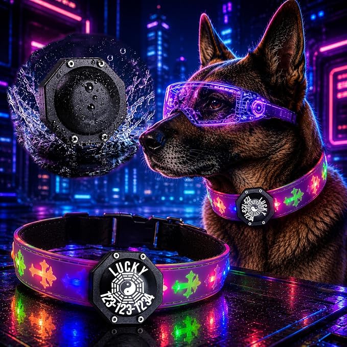 Light Up Glow Dog Collar with Chinese Style AirTag Holder,