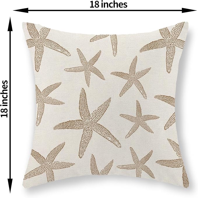 Brown Starfish Pillow Covers 18x18 Set of 2 Coastal Throw Pillows Spring Summer Nautical Ocean Theme Beach Decorative Pillow Cases Farmhouse Outdoor Decor Linen Cushion Case for Couch Sofa