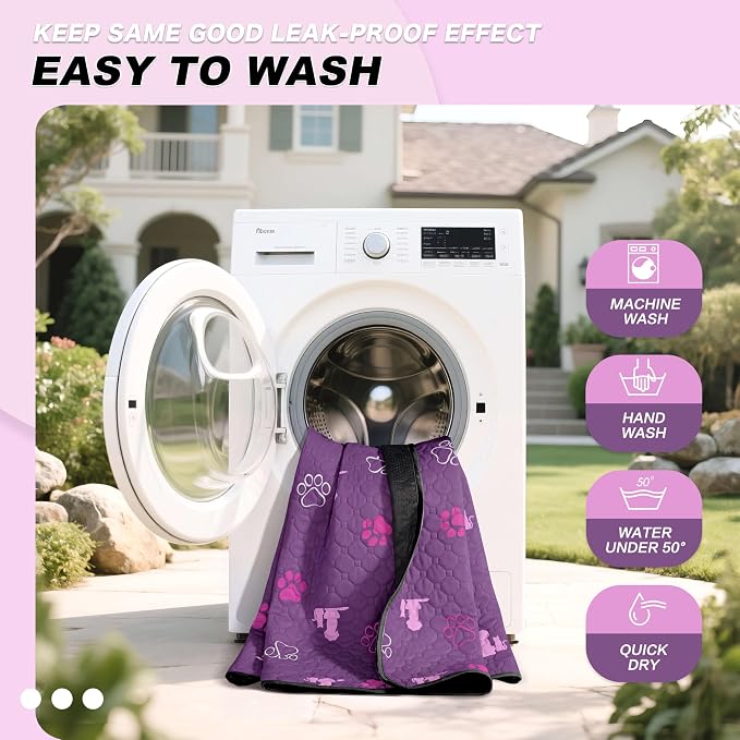 WanpeeGoo Washable Pee Pads for Dogs, Waterproof, 65 x 48 in, 1 Pack, Purp | Super Absorbent, Waterproof and Non-Slip; Washable, Reusable Dog Pads for Crates, Playpens, Floors, Furniture and Travel