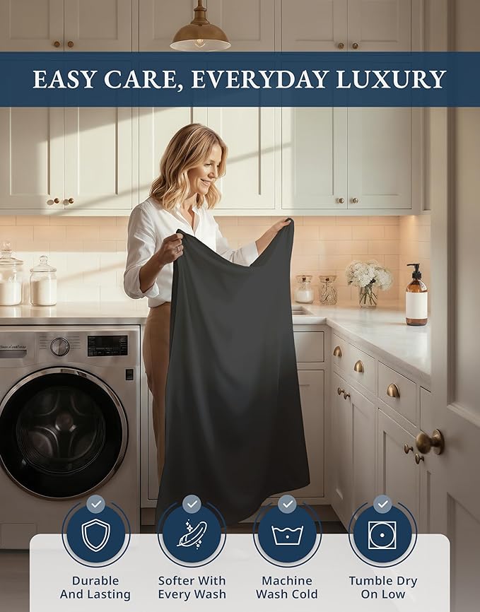 LANE LINEN 100% Egyptian Cotton Cal King Sheets- 1000TC Long Staple Mercerized Cotton No Pill Fade Resistant Silky Sateen Weave for Soft & Comfy Good Night Sleep, Deep Pocket Fits 15" Mattress-Black