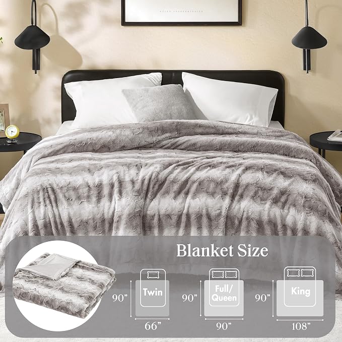 Madison Park Zuri Ultra Soft Faux Fur Twin Blanket Reversible, Grey | Ultra Soft, Breathable Fabric for Bed or Couch, Lightweight, Plush, OEKO-TEX Certified