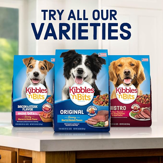 Kibbles 'n Bits Mini Bits Small Breed Dry Dog Food, 16 lb. Bag | Complete & Balanced Nutrition Formulated For Small Adult Dogs Crafted With Easy-To-Chew Bites Of Savory Bacon & Steak Flavors