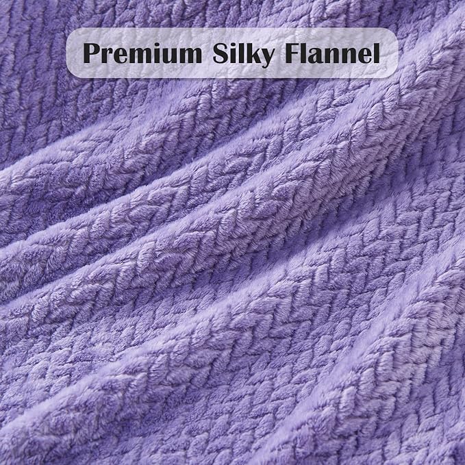 NEWCOSPLAY Fleece Leaves Pattern Twin Blanket, Lavender, 60"x80" | Super Soft Throw Blanket, Lightweight Cozy Bed Sofa Blanket, Premium Silky Flannel Fleece, Travel Blanket for All Season Use