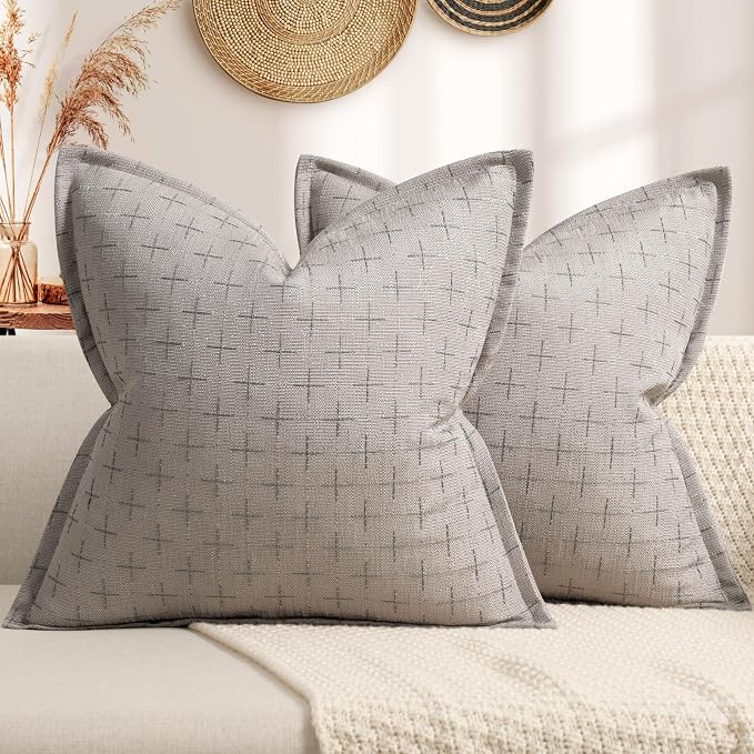 Pillow Covers 20x20 Set of 2 Soft Polyester Textured Pillow Covers with Stylish Flange Edge Cozy Farmhouse Throw Pillows for Couch Bed Sofa Living Room