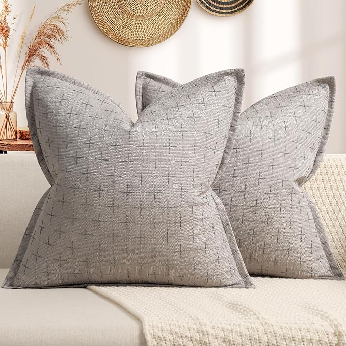 Pillow Covers 22x22 Set of 2 Soft Polyester Textured Pillow Covers with Stylish Flange Edge Cozy Farmhouse Throw Pillows for Couch Bed Sofa Living Room