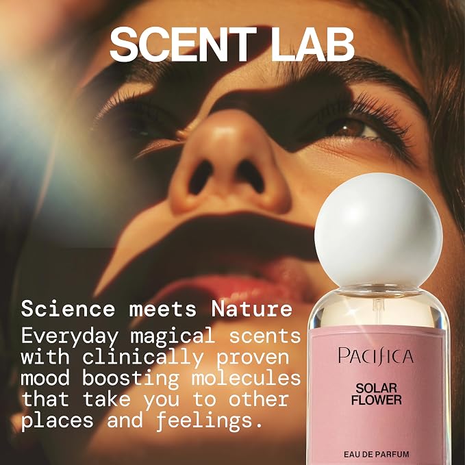 Pacifica Solar Flower Eau de Parfum for Women, Floral Perfume Spray with Jasmine Bergamot Vanilla, Long Lasting Clean Vegan Fragrance, Paraben Free, 1 Fl Oz
