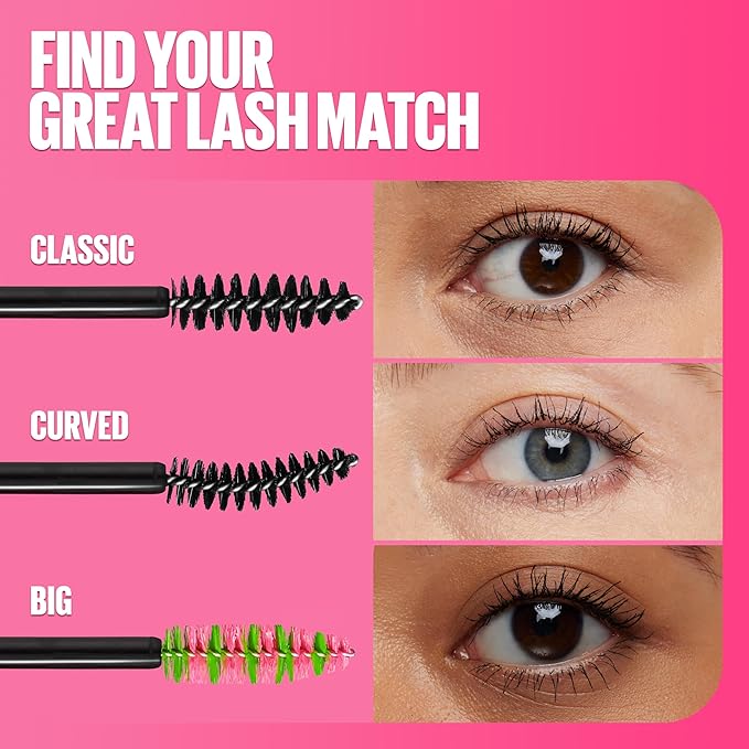 Maybelline Makeup Great Lash BIG Washable Mascara, Very Black Volumizing Mascara, 0.34 fl oz