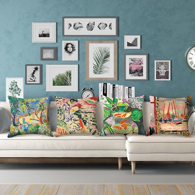 Matisse Painting Throw Pillow Covers 18x18 inches Set of 4 Abstract Art Painting Pillow Cases Aesthetic Decorative Cushion Covers for Sofa Couch Living Room