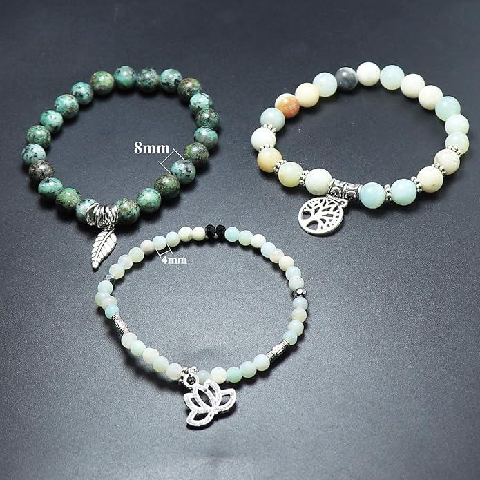 UEUC Tree of Life Yoga Healing Stone Bracelets,Multilayer Lotus Chakra Stone Reiki Bracelet Sets,Anxiety Crystal Natural Stone,for Women Stress Relief