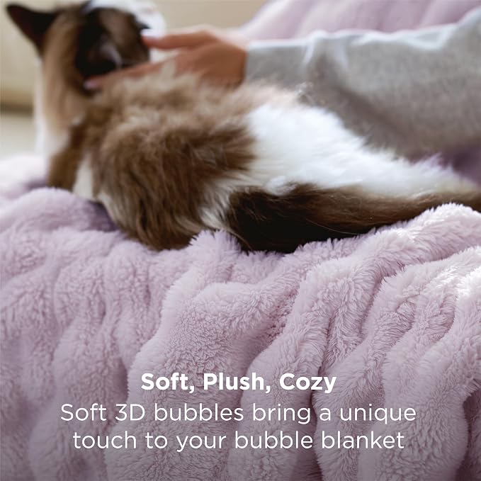 Bedsure 3D Fleece Bubble Blanket for Couch - GentleSoft Purple Throw Blanket for Sofa Bed Room Decor - Luxury Soft Cozy Gifts for Women, Lightweight, All Seasons, Light Purple, 50"×70"