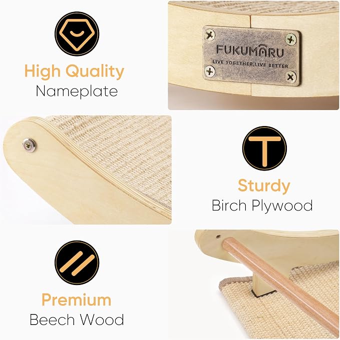 FUKUMARU Extra Large Sisal Cat Scratcher Bed Indoor Sturdy Wood Scratch Bed | 27.4 Inch Large Cat Scratching Bed Scratch Pad, 100% Natural Sisal Cat Hammock, Solid Wood Frame Lounger Chair Sofa