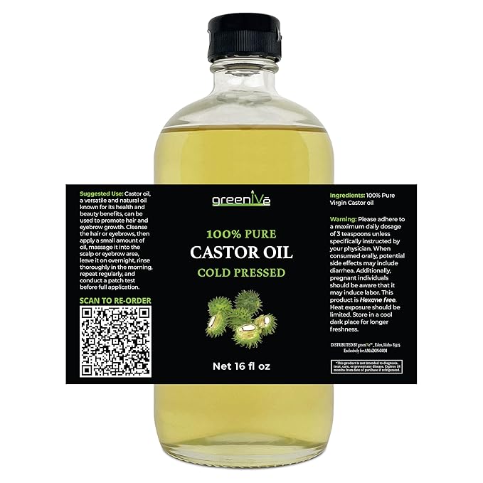 GreenIVe 100% Pure Glass Castor Oil - Cold Pressed - Hexane Free - Exclusively on Amazon (16 oz)