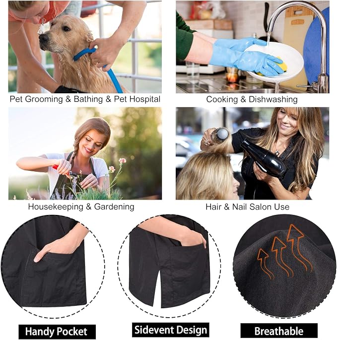Noverlife Short Sleeve Pet Grooming Work Clothes with Full Zipper, M Size | Anti-Static & Splash Proof Pet Beautician Uniforms, Hair Repellent Smock & Trousers for Professional Dog Cat Grooming Salon