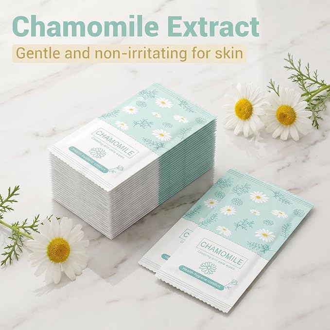 Travel Feminine Hygiene Wipes, Individually Wrapped Wipes, 200 Pack | Chamomile pH-Balanced Feminine Wipes, Individually Wrapped Portable Large Hygiene Wipes for Friends & Homeless Care