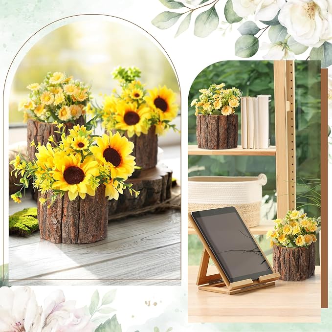 6 Pcs Wooden Vase for Centerpieces Wedding Flower Table Centerpieces Woodland Party Decor Rustic Farmhouse Bark Stump Buckets Vintage Planter Pots for Garden Baby Shower Window Home (Large)