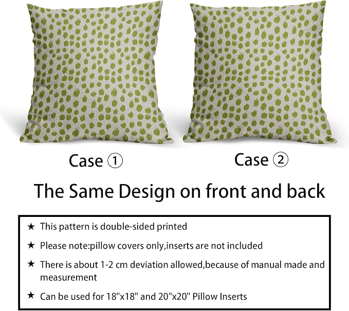 Lime Green Cream Pillow Covers 20x20 Set of 2 Boho Design Polka Dot Throw Pillows Modern Brush Strokes Print Decorative Outdoor Pillowcase Square Cushion Cover Linen Pillow Case for Sofa Couch Bed