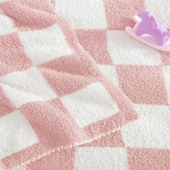 Soft Checkered Throw Blanket for Couch-Cozy Warm Knitted Blankets | Lightweight Fluffy Decor for Boys & Girls, Sofa, Chair, Bed, 30x40in,Pink