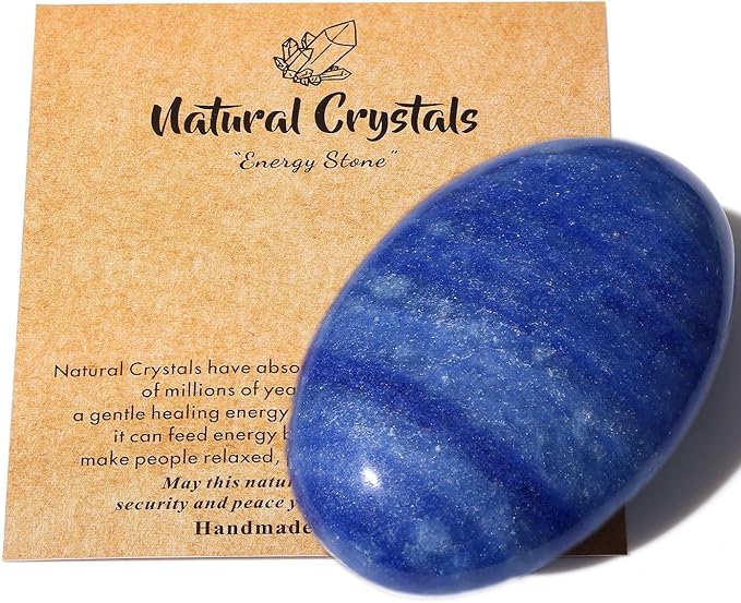 MAIBAOTA 2.4" Large Blue Aventurine Crystal Stone Polished Palm Stone Healing Crystals 0.7" Thick Natural Reiki Gemstone Worry Stone Energy Balancing Anxiety Stress Relief Meditation 1 Pc