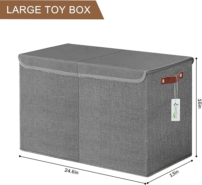 Large Toy Storage Box with Lids, Collapsible Sturdy Baby Storage Organizer Chest Bin Basket for Kids, Boys, Girls, Playroom, Nursery, Bedroom, Closet 25"x13"x16" (Gray)