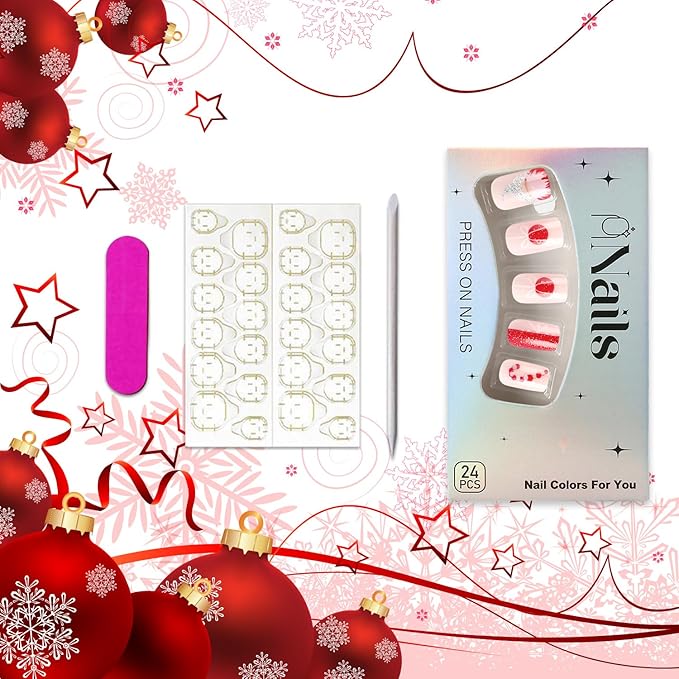 Christmas Glitter Gnome Press on Nails Medium Winter Xmas False Nails Glossy Square Acrylic Glue on Nails Full Cover Christmas Fake Nails for Women Girls