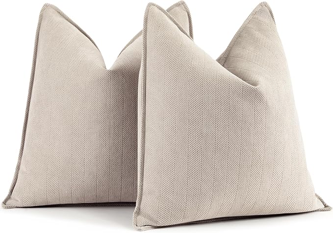 Beige Pillow Covers 26x26 Set of 2 Chenille Throw Pillow Covers with Elegant Design Soft and Luxurious Decorative Euro Sham Throw Pillows for Couch, Bed, and Home Decor