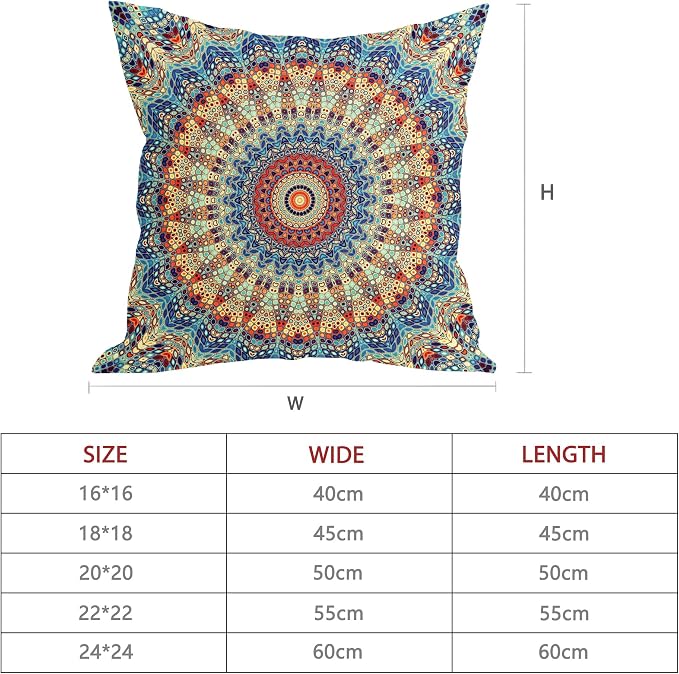 Boho Mandala Floral Pillow Covers 20X20 Inch Set of 2 Navy Blue Orange Abstract Flower Decorative Pillow Cases Colorful Retro Ethnic Cotton Linen Cushion Case Home Decor For Sofa Couch Porch Outdoor