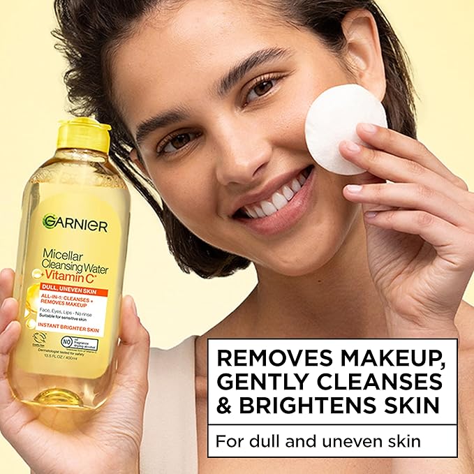 Garnier Micellar Water with Vitamin C, Facial Cleanser & Makeup Remover, Brightening & Hydrating, For All Skin Types, Vegan, Cruelty Free, 13.5 Fl Oz (400mL), 1 Count