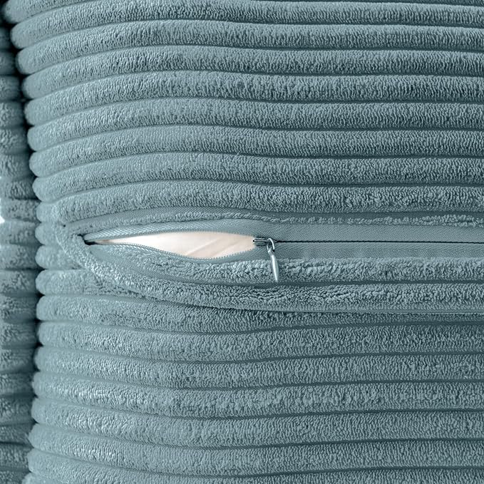 MIULEE Decorative Throw Pillow Covers for Couch 20x20 Inch Dusty Blue | 2 Pack, Boho Broadside Striped Patchwork Pillow Covers, Soft Corduroy Cushion Cases, For Sofa Bed Livingroom Home Decor