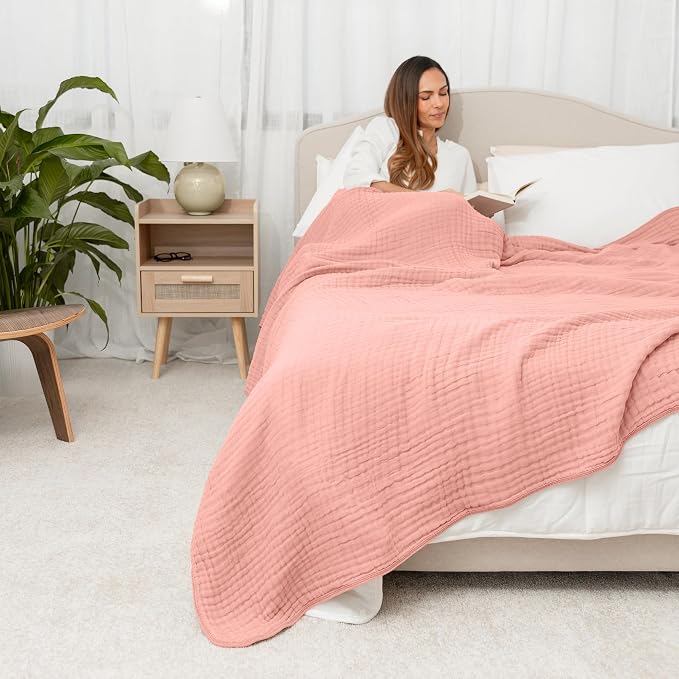 Comfy Cubs Adult Muslin Blanket 90x90” Queen Swaddle Blankets, Bold Blush | 6 Layer Soft, Breathable & Lightweight Muslin Adult Blanket - Machine Washable & Designed in the US Bedding for All Seasons