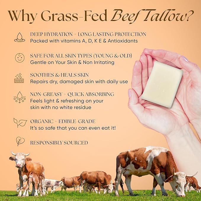 Beef Tallow Soap Bar Grass Fed – Organic Body Soaps, Face Tallow Soap Bar for Women – All Natural Soaps for Sensitive Skin, Moisturizing & Nourishing Cleanser for All Skin Types, In Citrus Bliss Scent