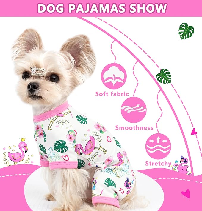 Dog Clothes for Small Medium Dogs Summer Dog Pajamas Girl Boy Puppy Pjs Doggy Onesie with Cute Pattern Pet Outfit Soft Cat Onesies (Pink Flamingo, Medium)