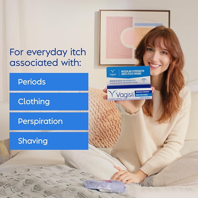 Vagisil Regular Strength Anti-Itch Feminine Cream for Women, Gynecologist Tested, Hypoallergenic, Fast-acting and Long-lasting Itch Relief, Vaginal Moisturizer Soothes and Cools, 1 oz (Pack of 2)