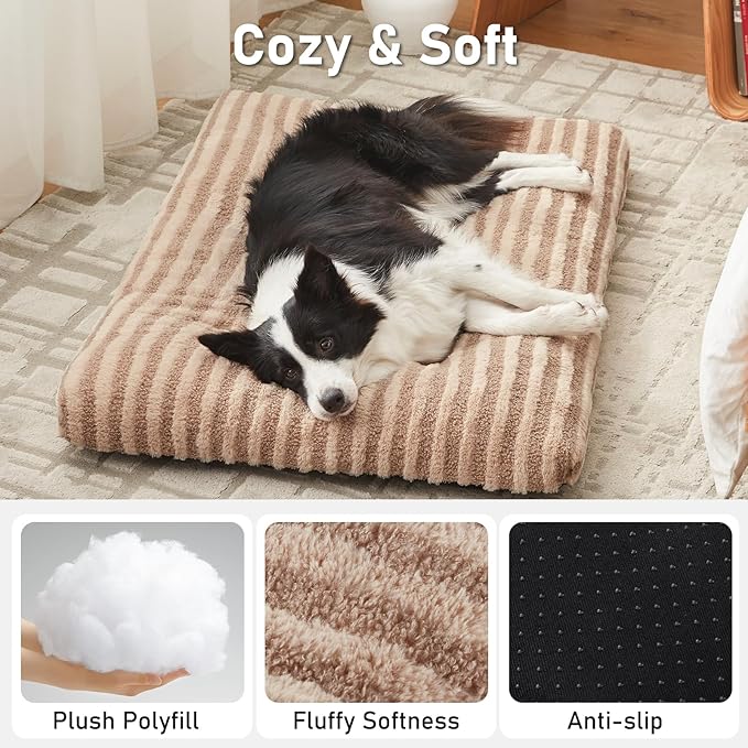 FURTIME Washable Small Dog Bed, Deluxe Dog Crate Beds | Comfy Fluffy Kennel Pad Anti-Slip Pet Sleeping Mat for Puppy/Cat, Machine Washable Dogs Pillow, 23"x18"x3", Brown