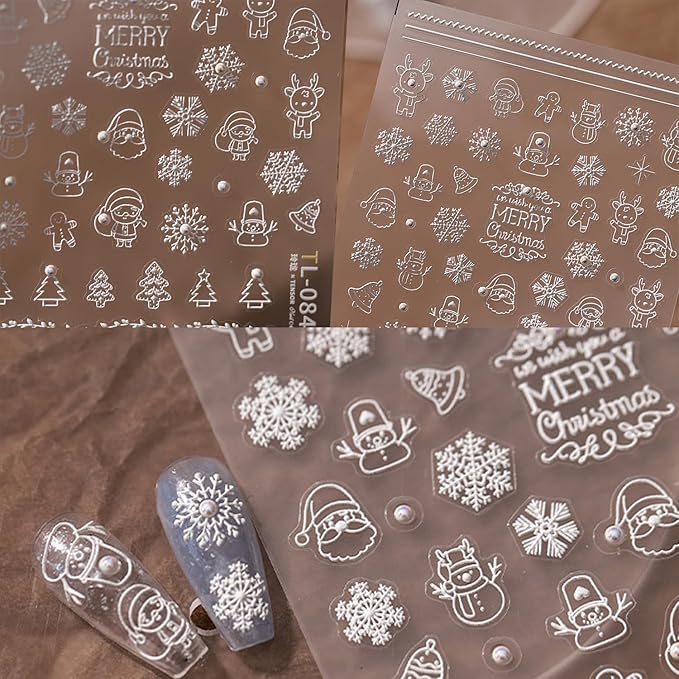 Christmas Nail Stickers for Nail Art, 5D Self-Adhesive Snowflake Pearl Nail Decals, Nail Supplies Nail Art Design Accessories for Women and Girls Manicure DIY Decoration