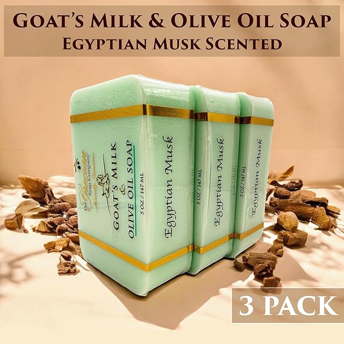 The Grecian Soap Company Goat Milk & Olive Oil Soap Bar 3-Pack – Egyptian Musk Scent, Natural Bar Soap for Dry & Sensitive Skin, Moisturizing & Nourishing Body Soap Bars, Made in USA, Goat Milk Soap