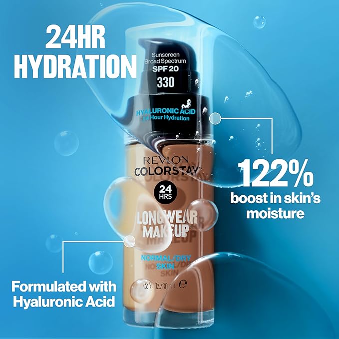 Revlon Liquid Foundation, ColorStay Face Makeup for Normal & Dry Skin, SPF 20, Longwear Medium-Full Coverage with Natural Finish, 390 Rich Maple, 1 Fl Oz