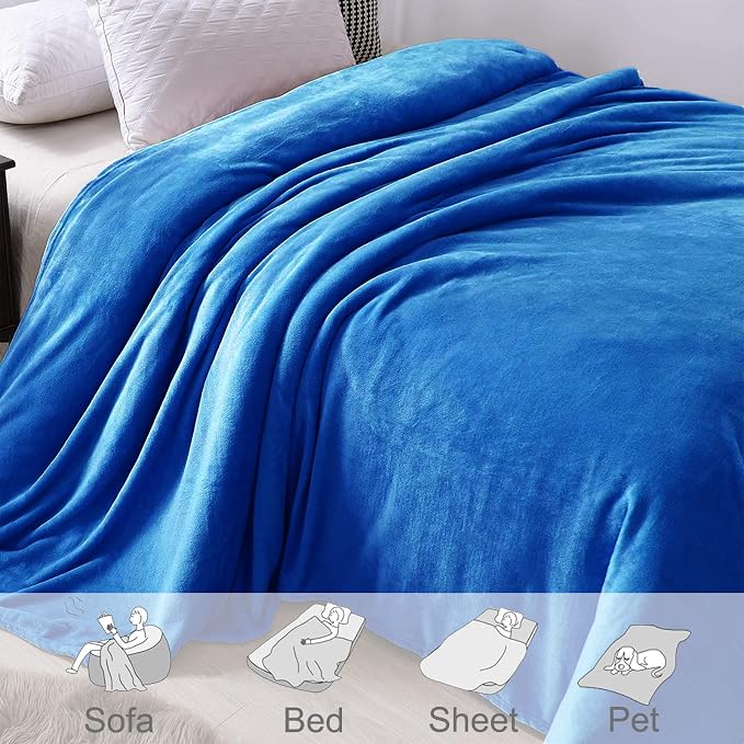 Exclusivo Mezcla Soft Fleece Blanket Twin Size for Bed, Cobalt Blue | 90x66 Inches, Double-Sided Brushed Flannel, Lightweight Plush Cozy Blanket for Home Decor, All Season, Machine Washable