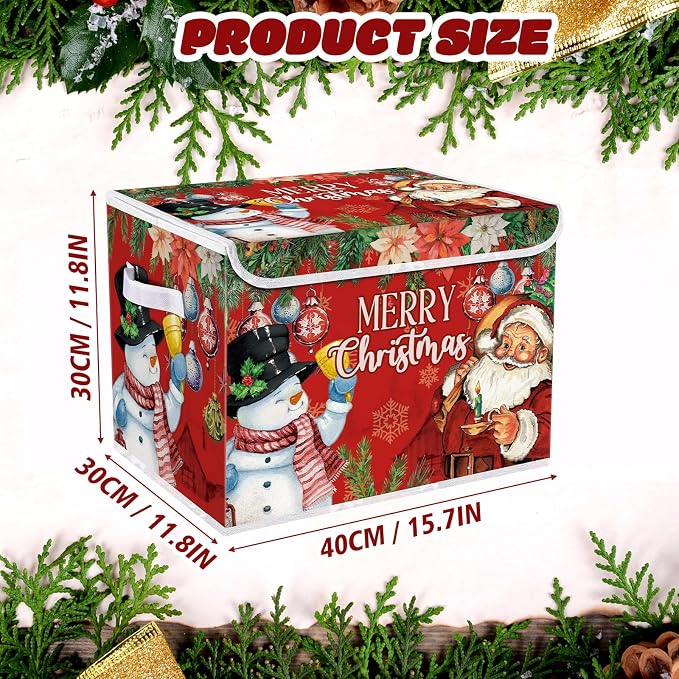 Briwooody Christmas Storage Bin with Lid and Carrying Handle Christmas Foldable Storage Box Large Xmas Decorative Collapsible Container Basket for Organizing Closet Home Bedroom Gift(Santa Claus)