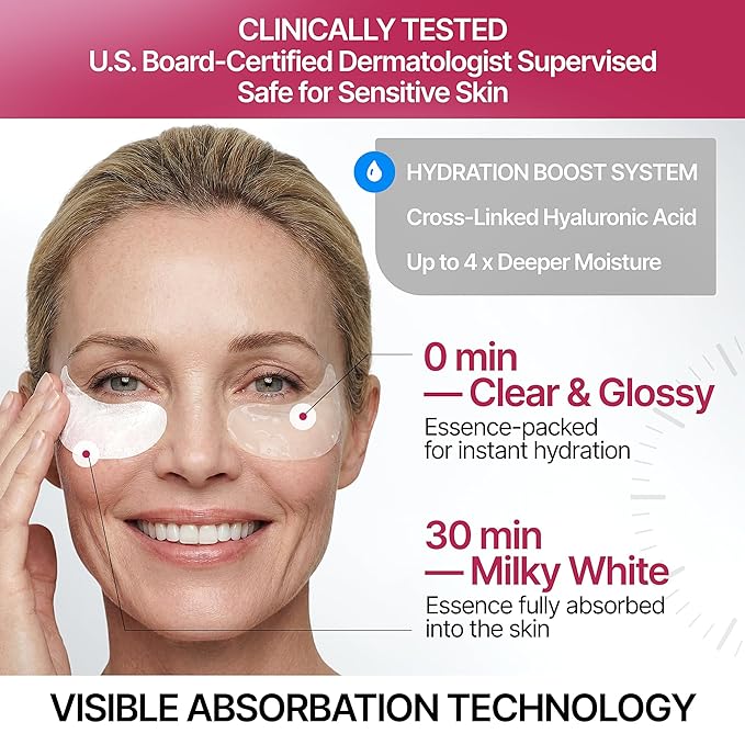 Dermatologist Evaluated Depuffing Triple Hyaluronic Acid Under Eye Patches–Breathable Eye Masks with Botanical Extracts for Dark Circles, Fine Lines & Wrinkles, Hydrating and Cool firming| 12Pairs